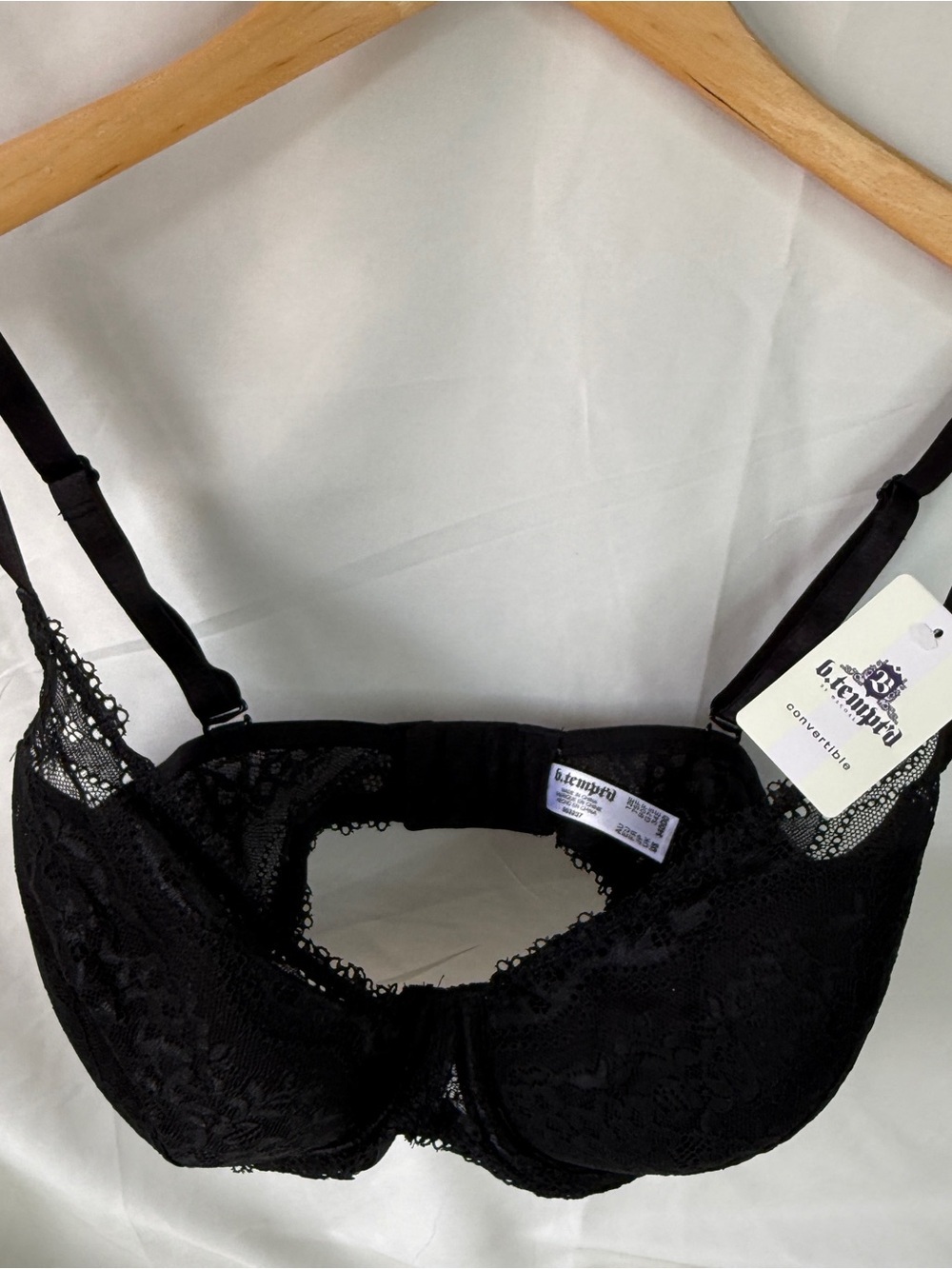 Wacoal Black Lace Underwire Bra with Sheer Floral Panels
